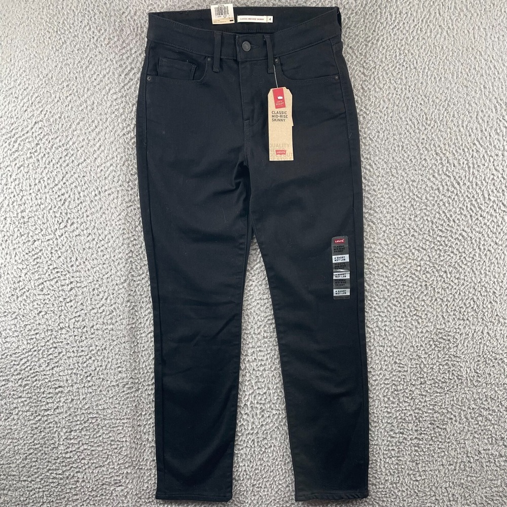 Levis Jeans Womens 4 Short 27x28 Classic Mid Rise Skinny Black Stretch Denim NWT